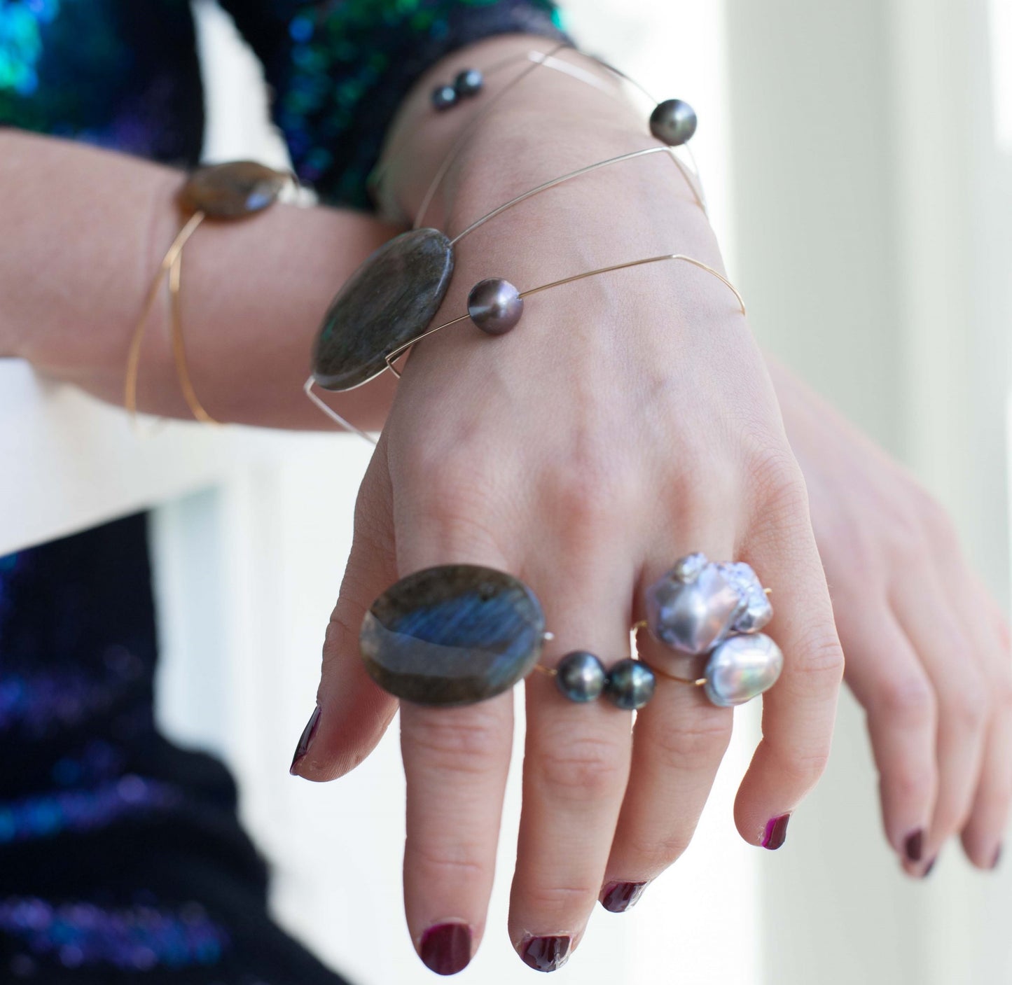 Triangle Bangle with Round Freshwater Pearl