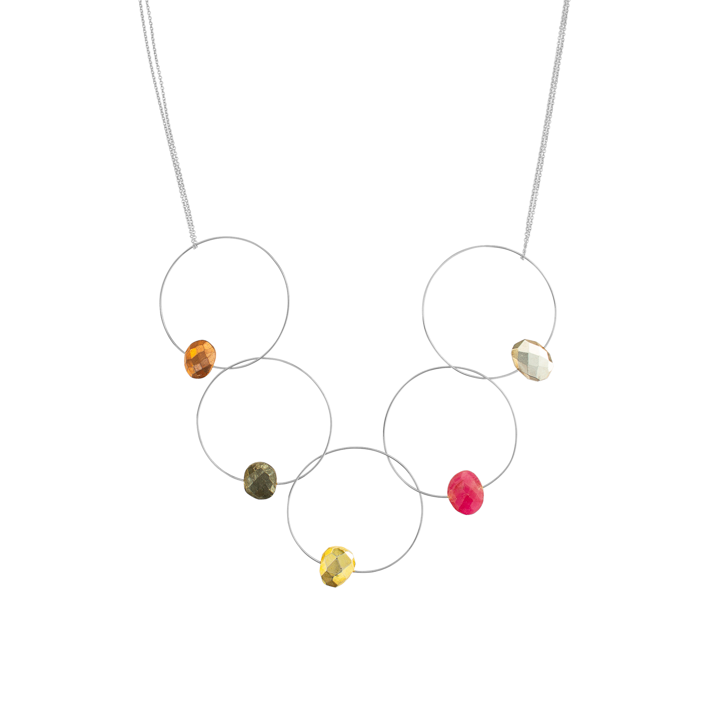 'Morph it!' Hoop Necklace with Multi Coloured Gemstones