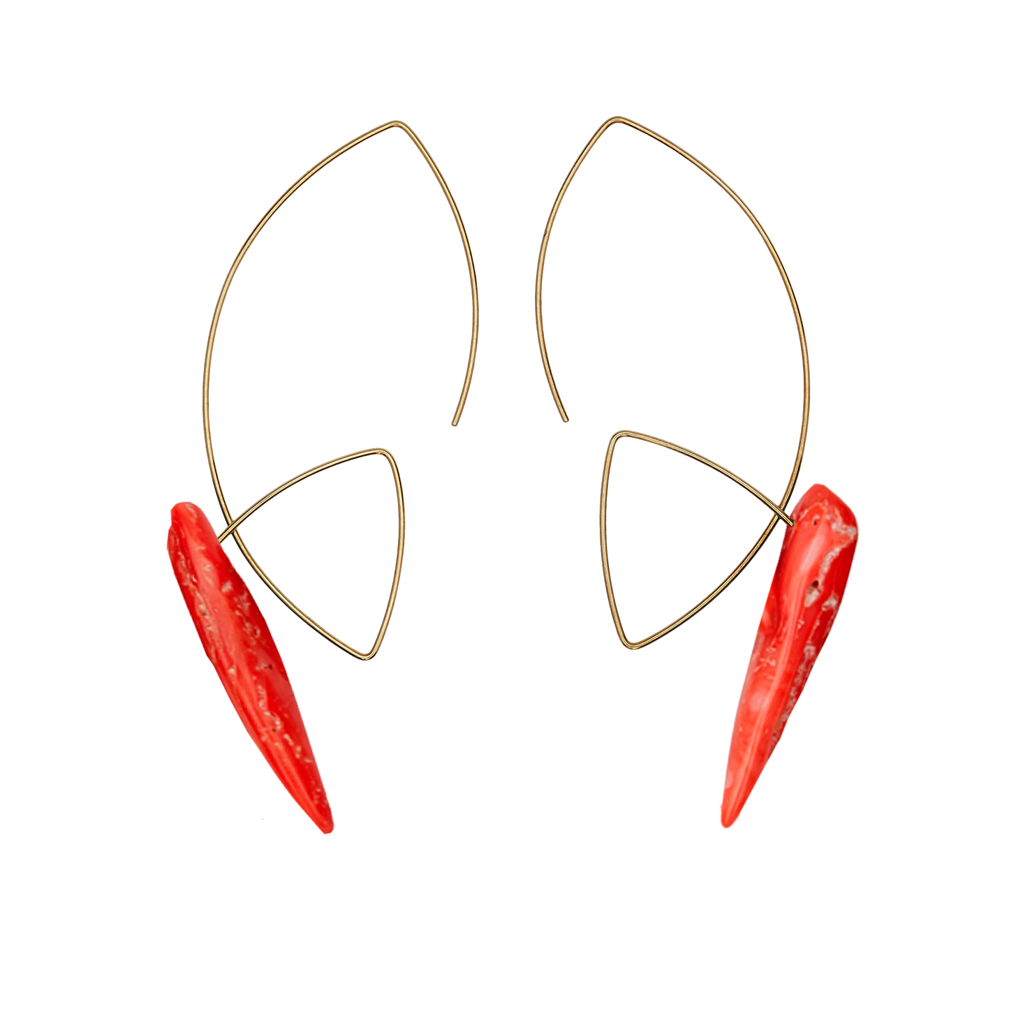 Large Angled Loop Earrings with Gemstones/Bamboo Coral (sustainably produced)