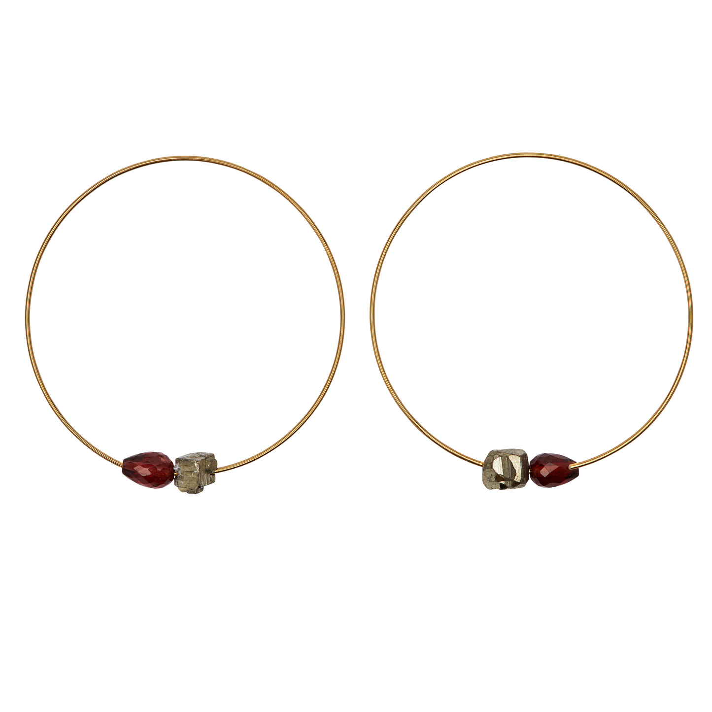 Medium Hoops with hand-cut drop Gemstones