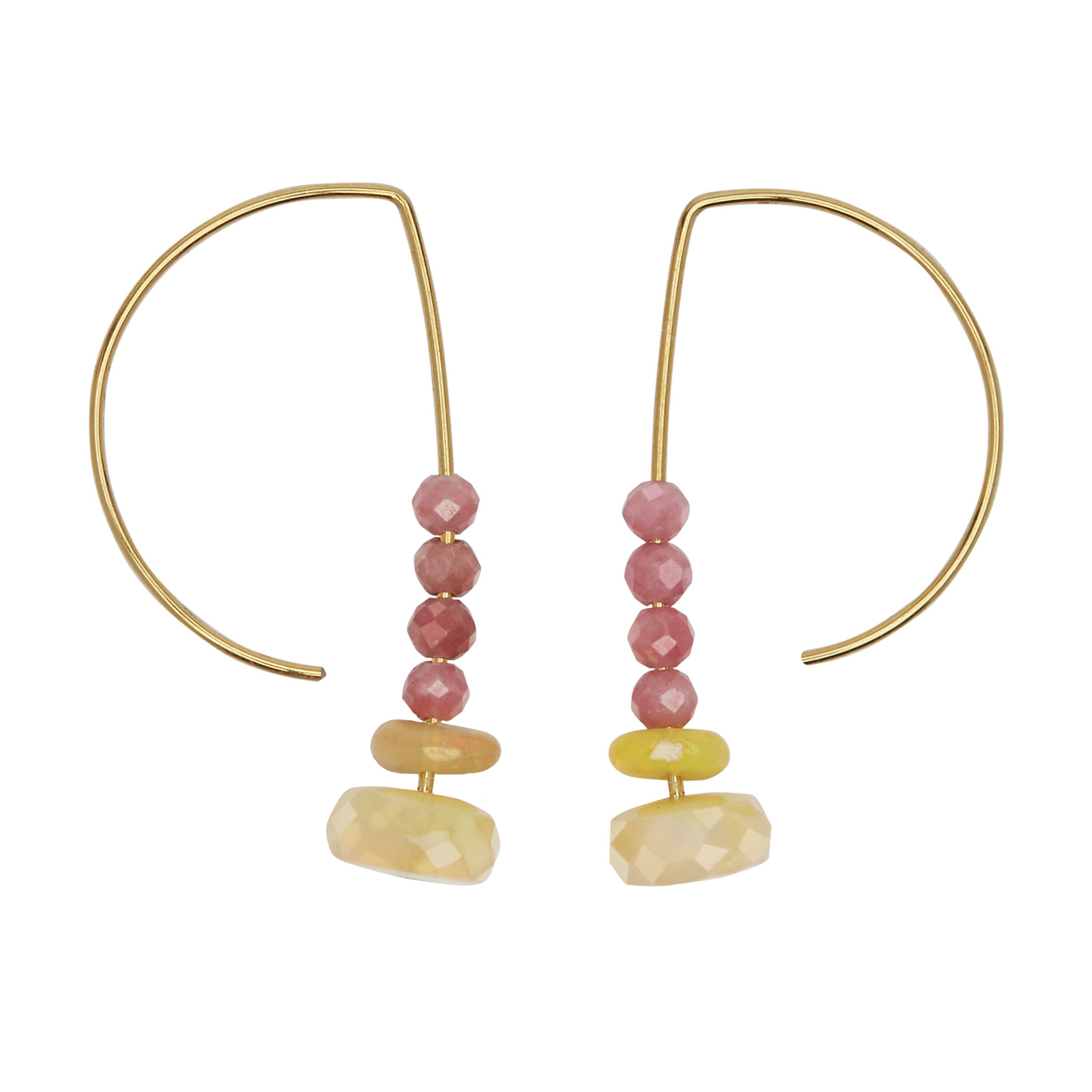 Short Curve Earrings with Rhodochrosite, Yellow Agate and Opal (Pearl options)