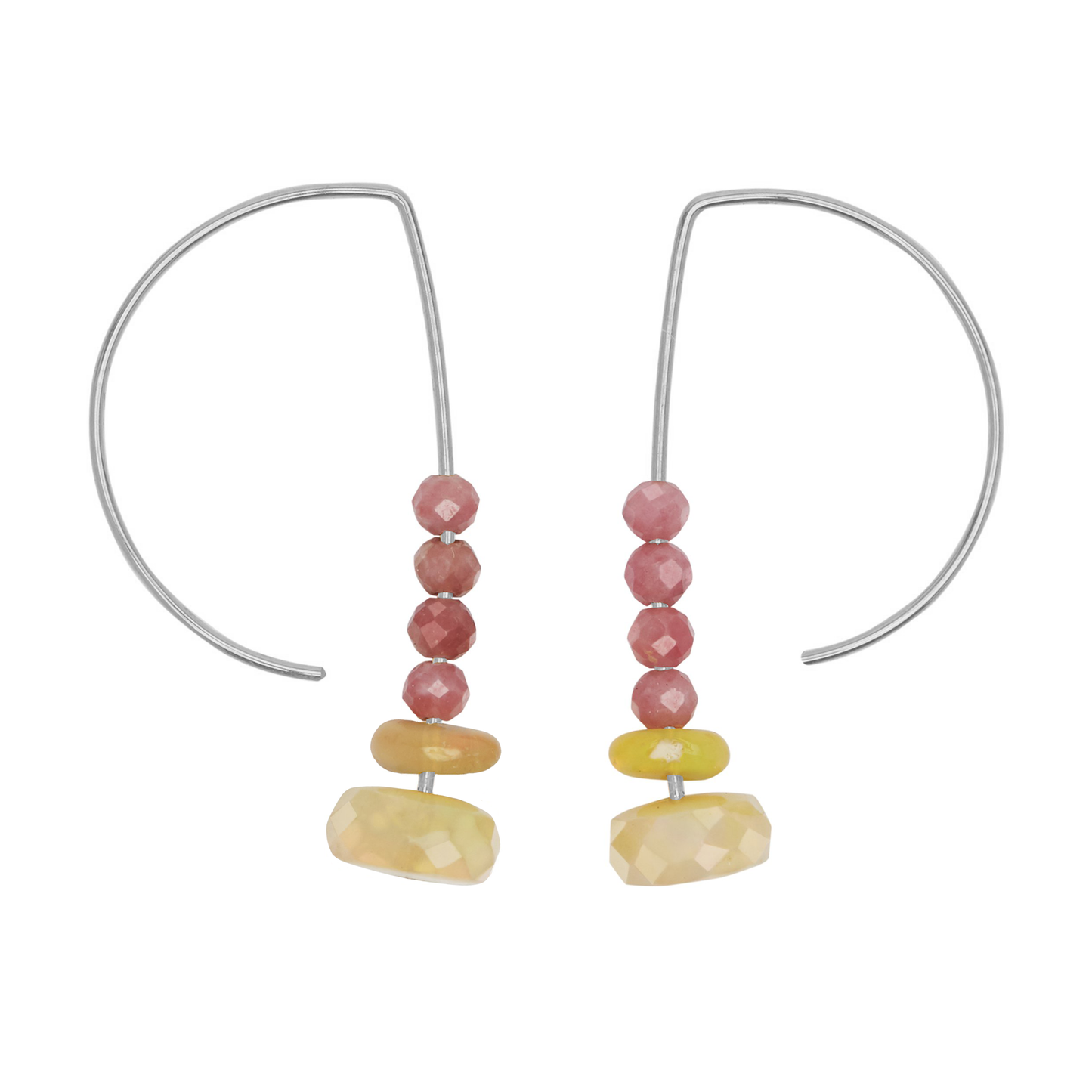 Short Curve Earrings with Rhodochrosite, Yellow Agate and Opal (Pearl options)