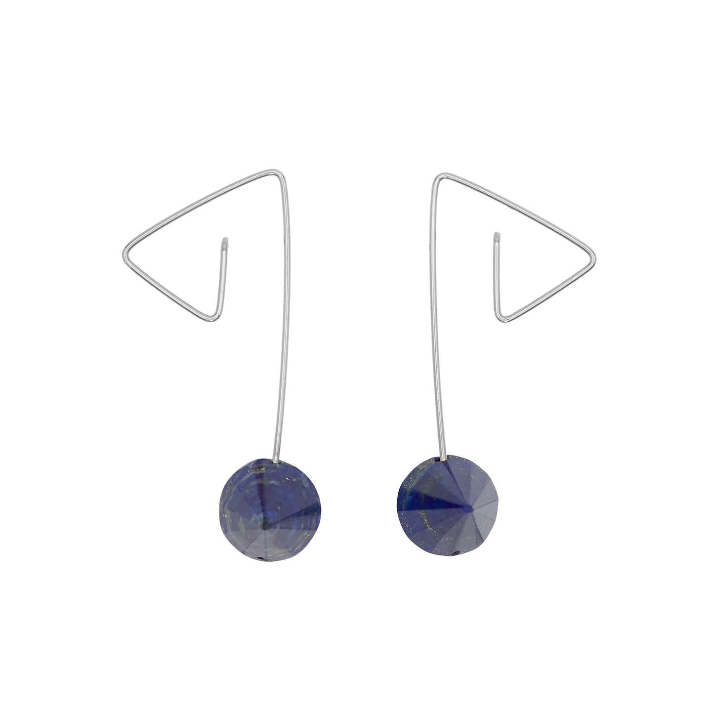 Medium Triangle Twist Earrings with Lapis Lazuli Faceted Cone