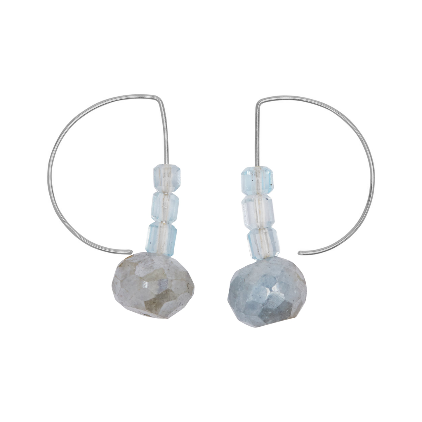 Short Curve Earrings with Grey Mystic Chalcedony and Topaz (Pearl options)