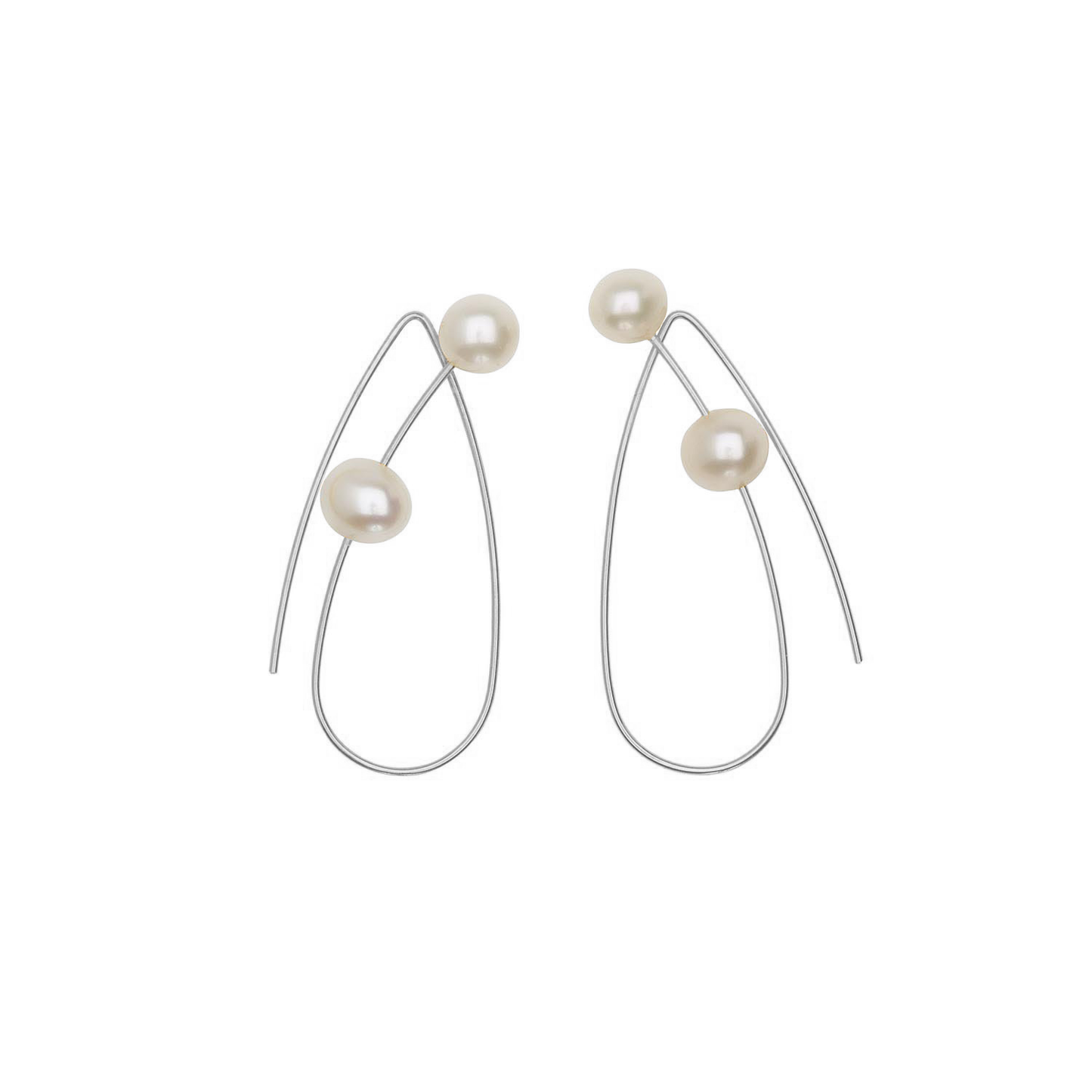 Pointed Loop Earrings with Round Freshwater Pearls