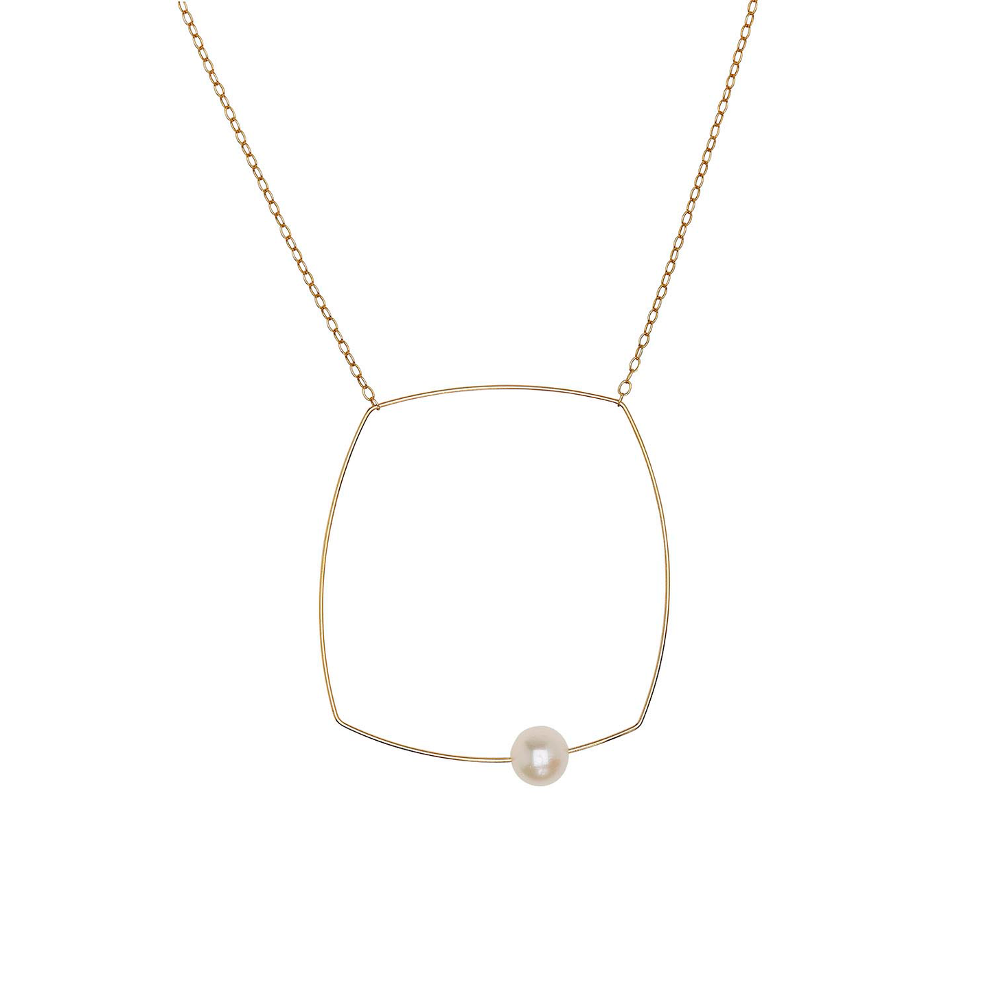 Large Square Pendant Necklace with Round Freshwater Pearl