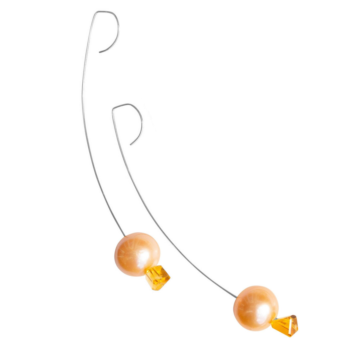 Medium Drop Earrings with Citrine Gemstone and Freshwater Pearls