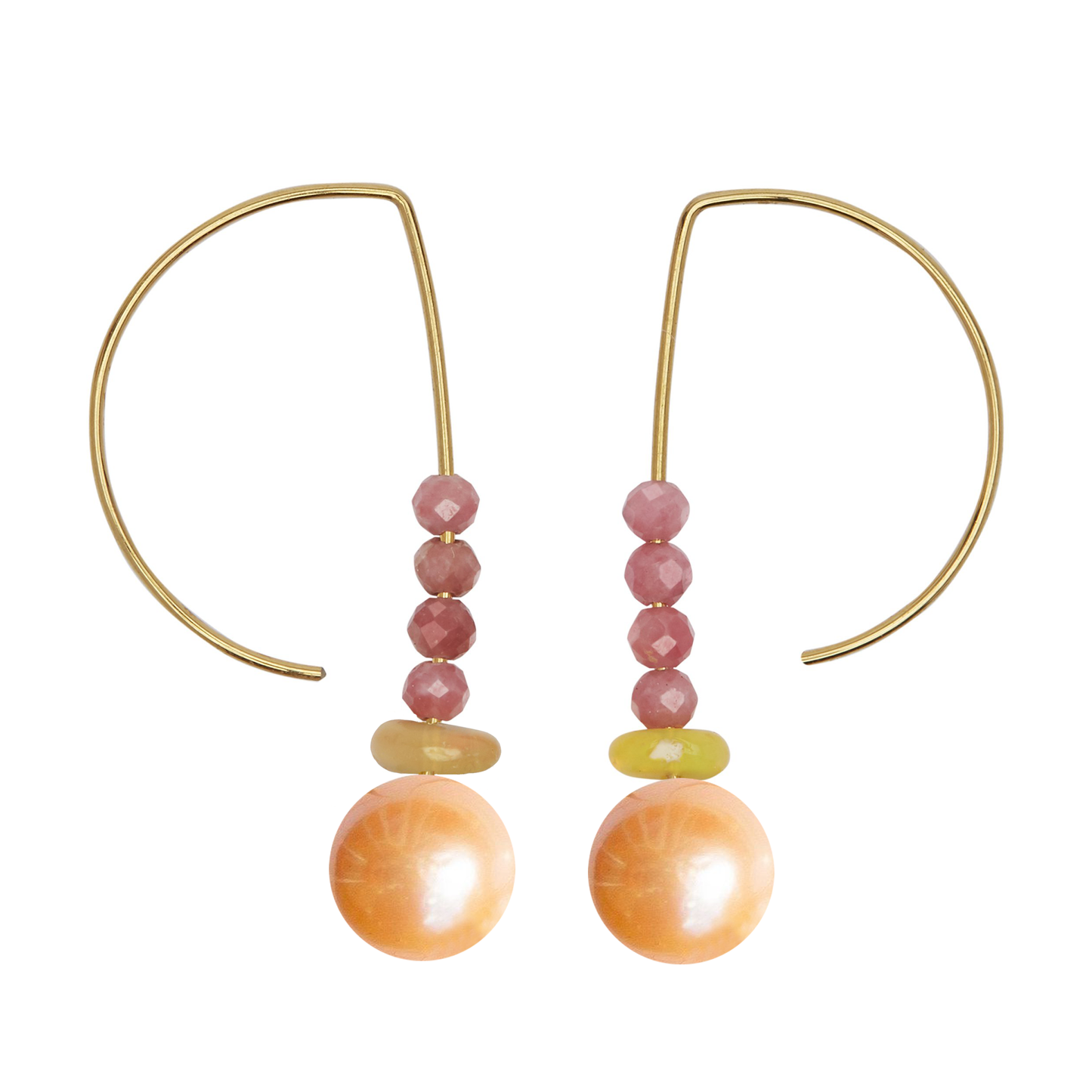 Short Curve Earrings with Rhodochrosite, Yellow Agate and Opal (Pearl options)