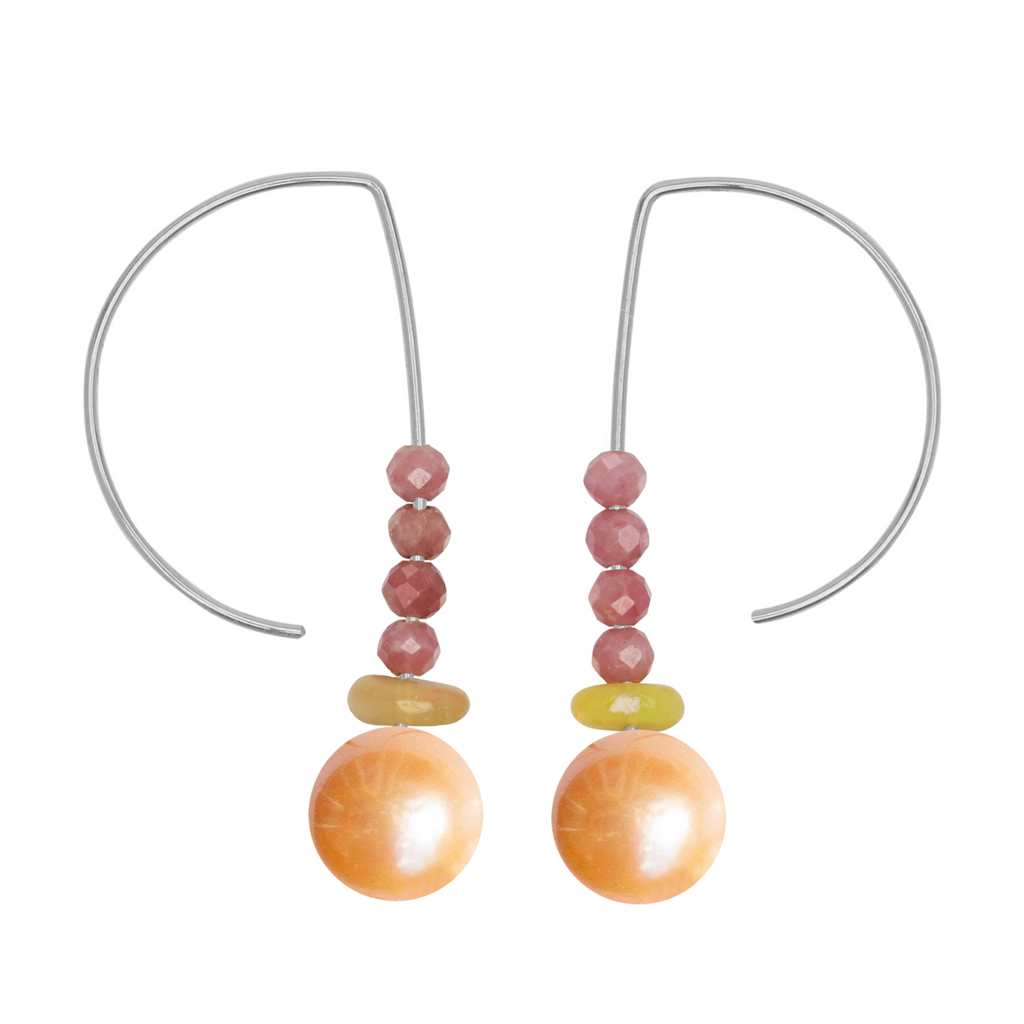 Short Curve Earrings with Rhodochrosite, Yellow Agate and Opal (Pearl options)