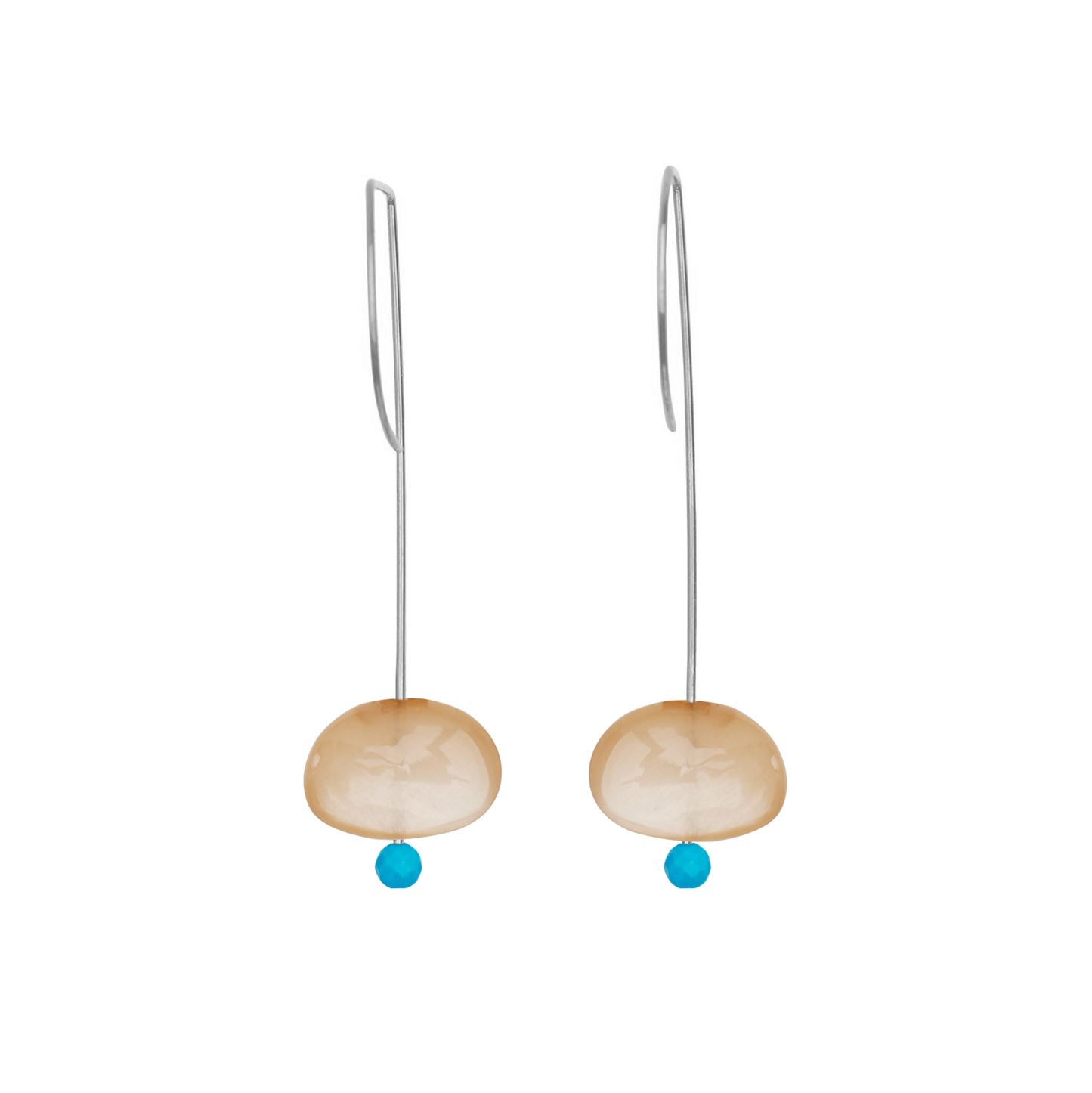 Straight Drop Earrings with Peach Moonstone and Round Beads