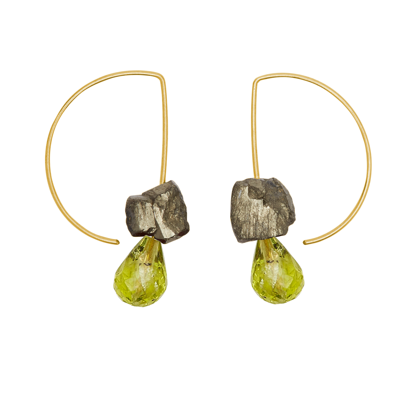 Short Curve Earrings with Drop Gems and Pyrite