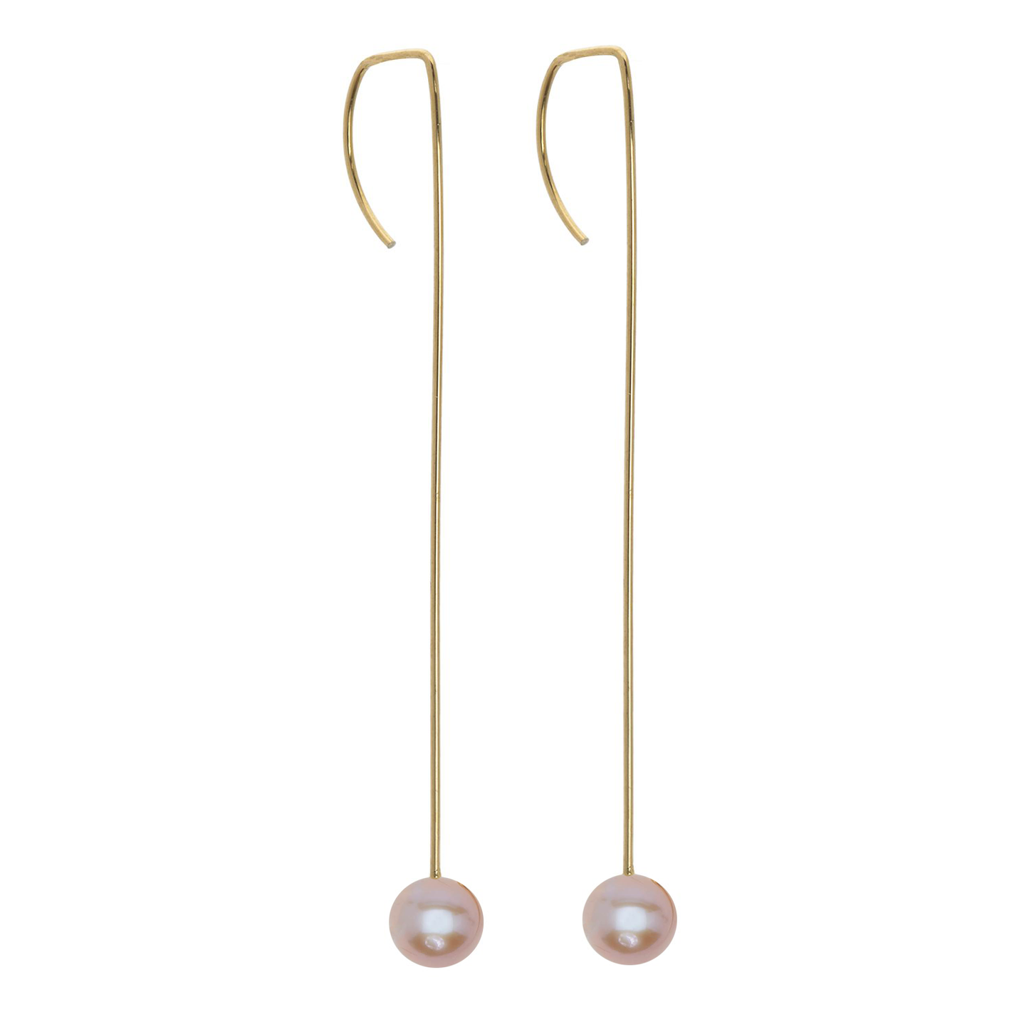 Long Straight Drop Earrings with Round Freshwater Pearls