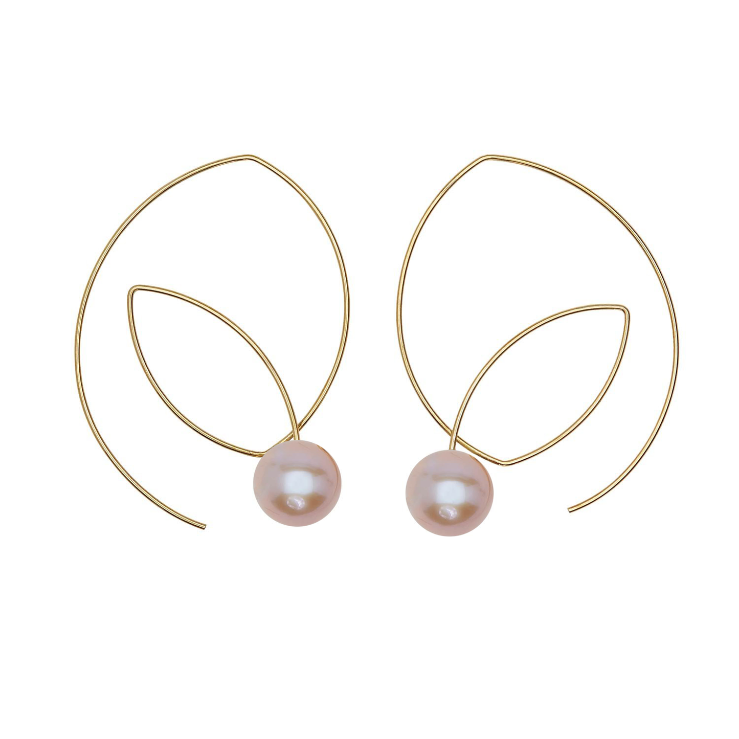 Large Angled Loop Earrings with Round Natural Freshwater Pearls with colour options