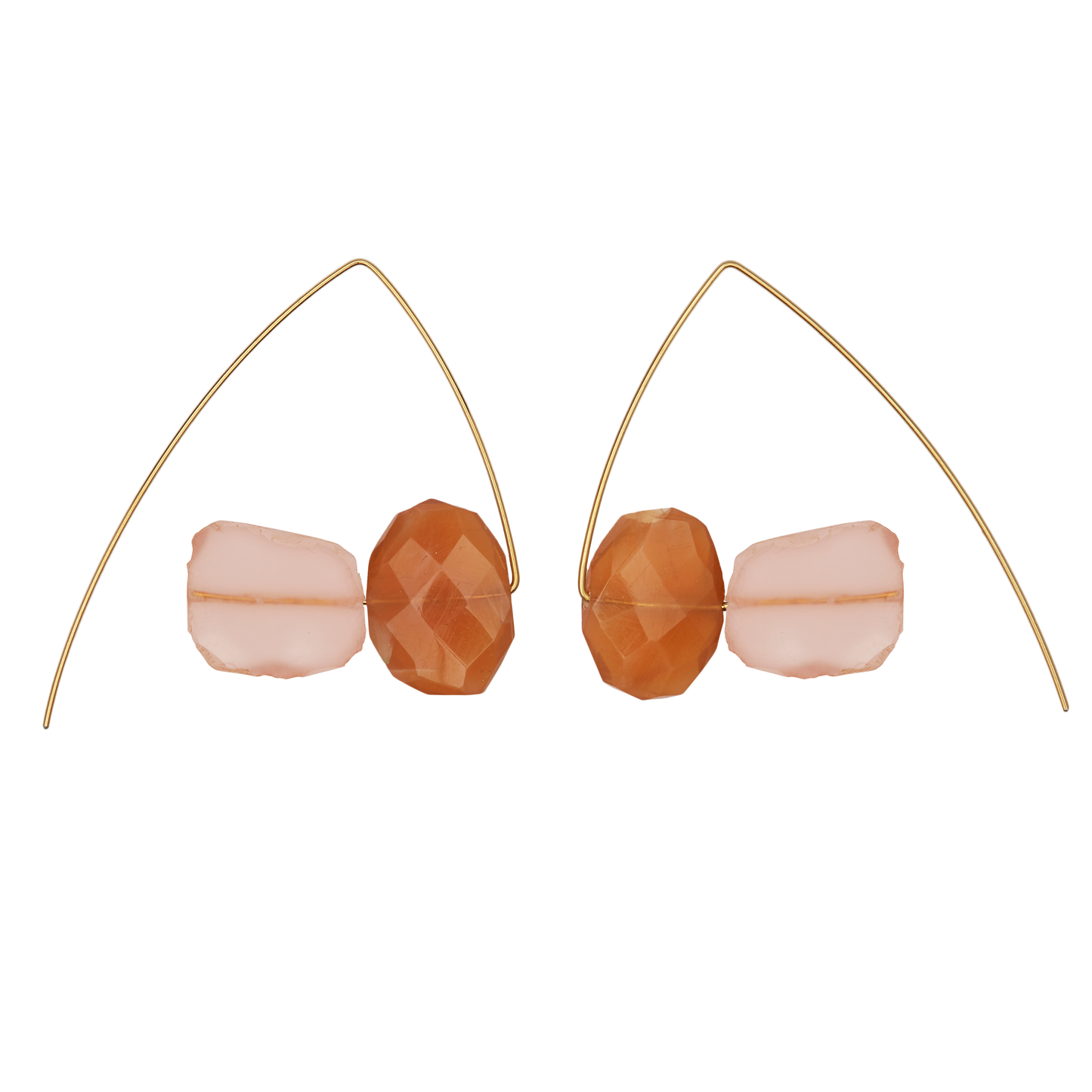 Triangle Earrings with Sliced Gems and Peach Moonstones