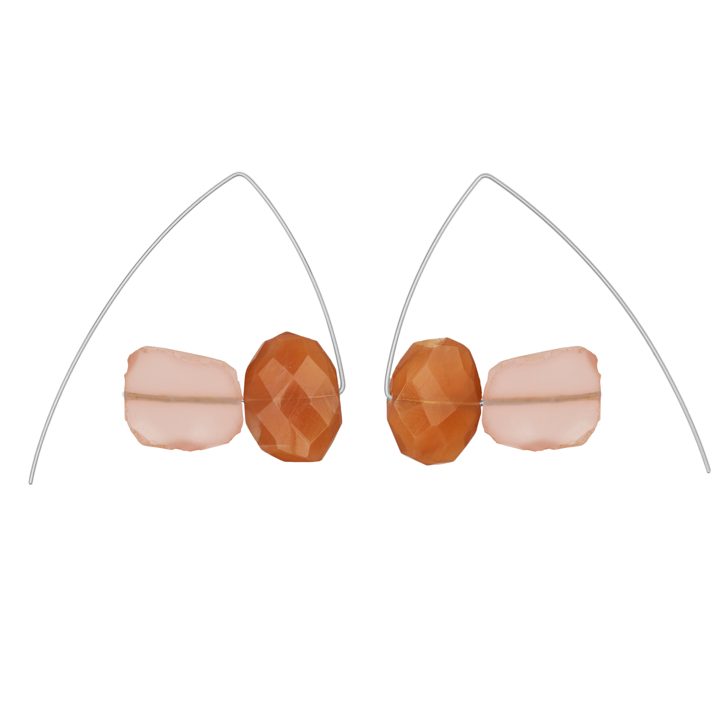 Triangle Earrings with Sliced Gems and Peach Moonstones