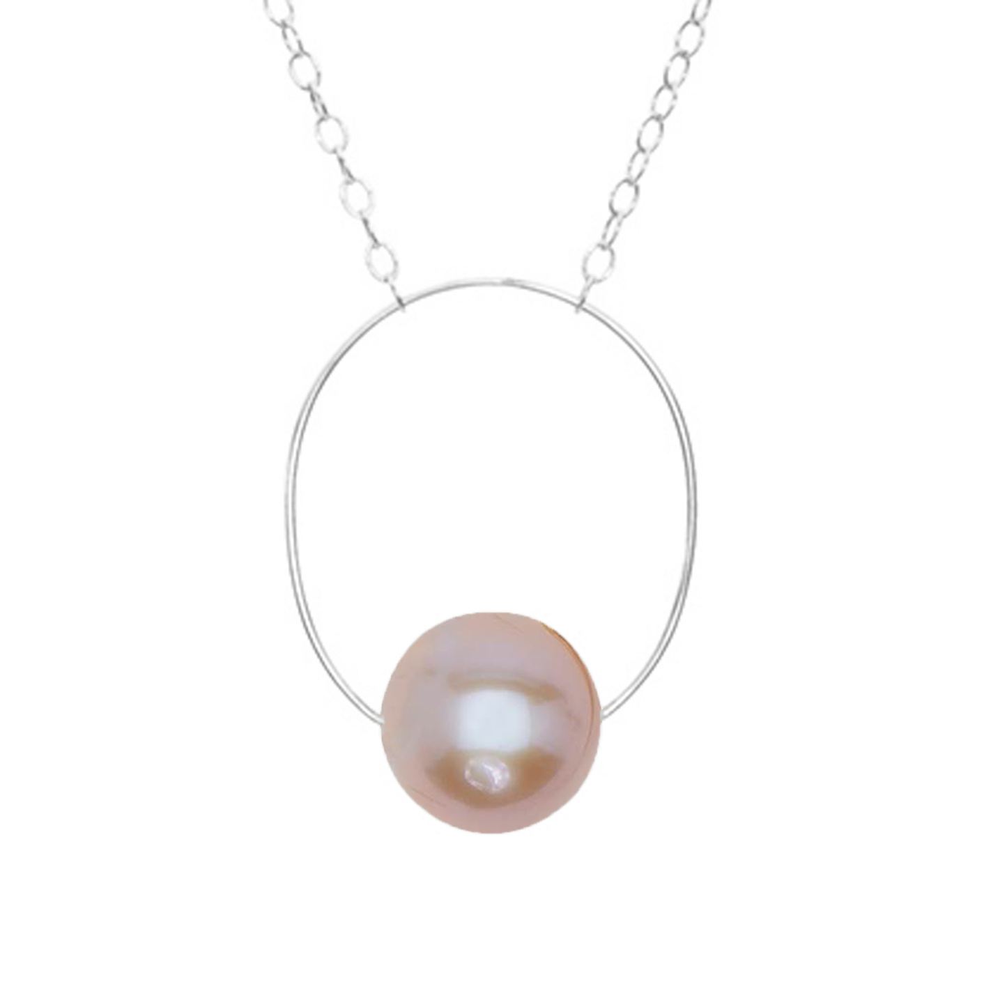 Medium Oval Pendant Necklace with Round Freshwater Pearl