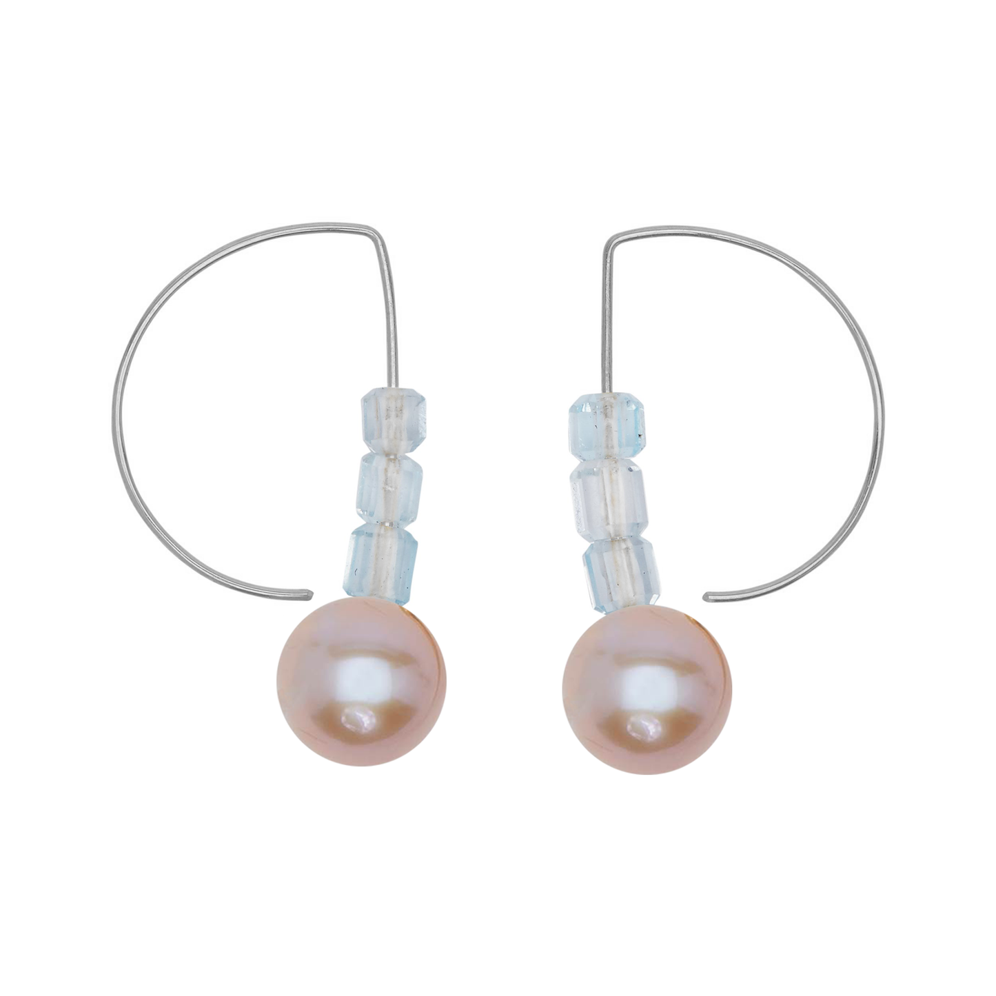 Short Curve Earrings with Grey Mystic Chalcedony and Topaz (Pearl options)