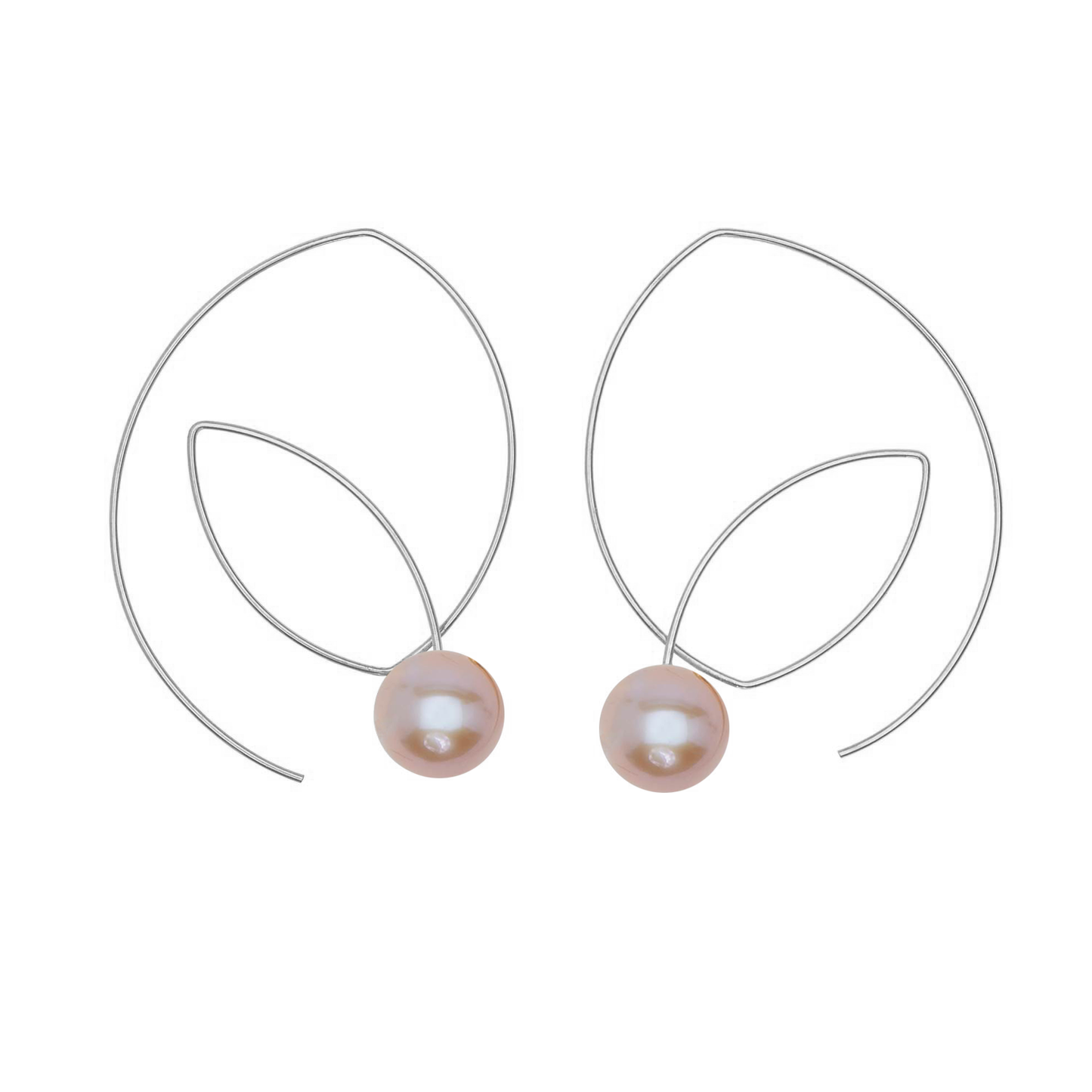 Large Angled Loop Earrings with Round Natural Freshwater Pearls with colour options