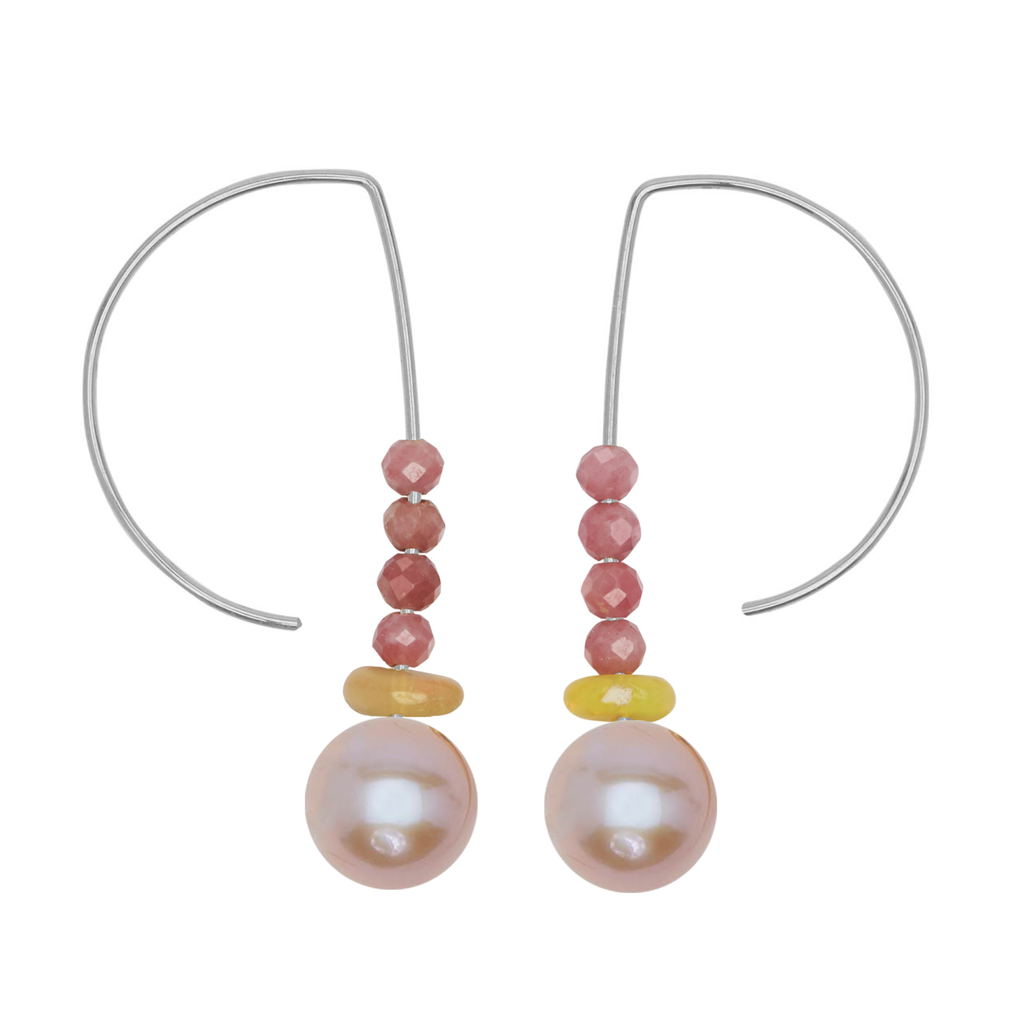 Short Curve Earrings with Rhodochrosite, Yellow Agate and Opal (Pearl options)