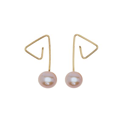 Angled Studs with Round Fresh Water Pearls (4mm)