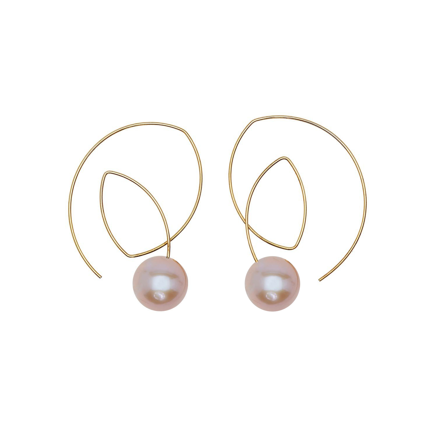 Angled Loop Earrings with Round Freshwater Pearls