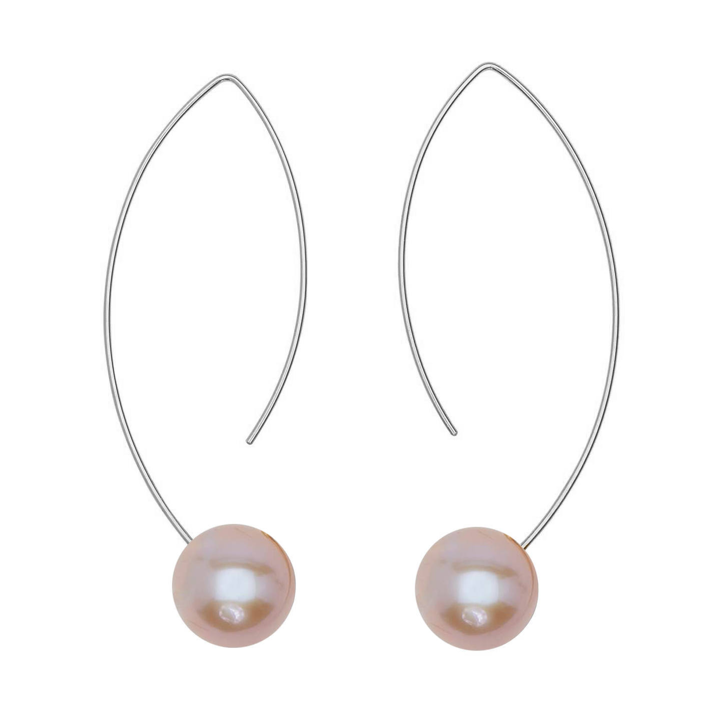 Long Curve Earrings with Round Freshwater Pearls