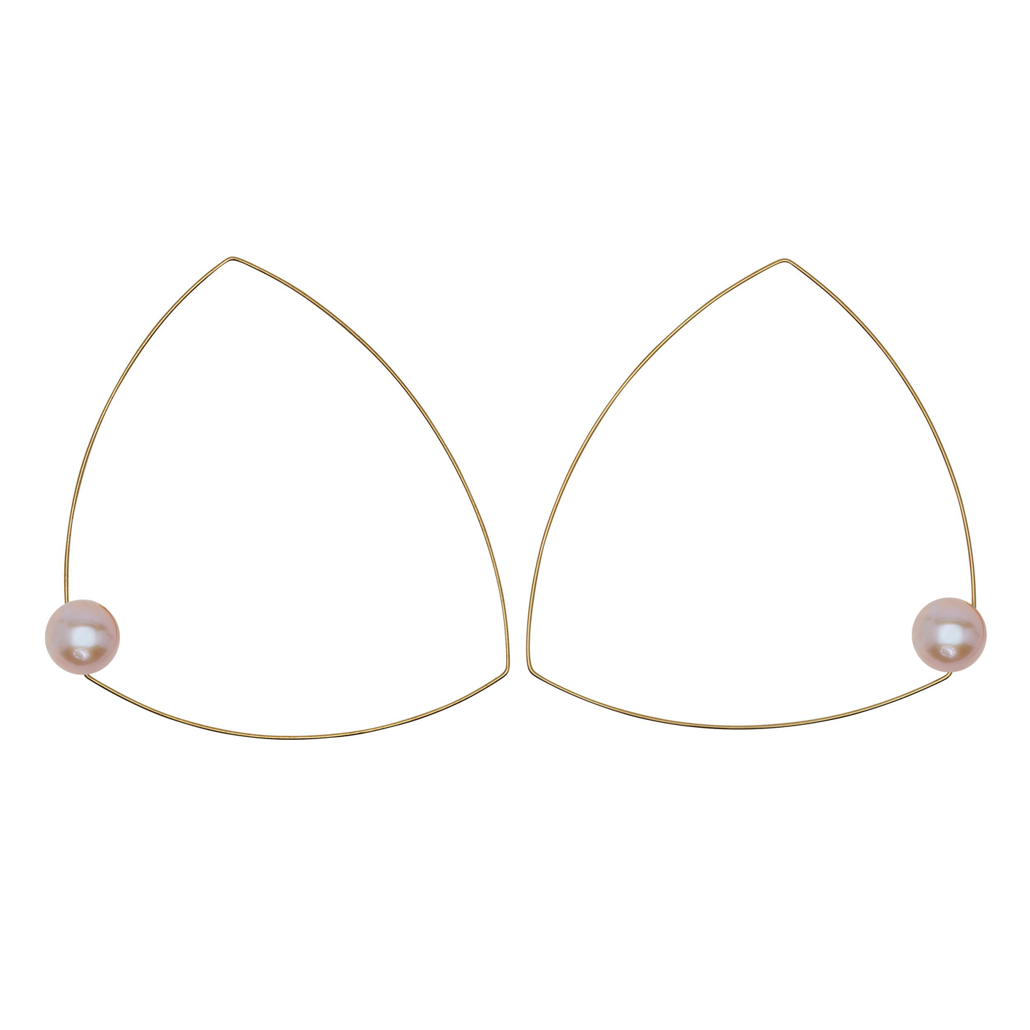 Wide Triangle Earrings with Round Fresh Water Pearl (12mm)