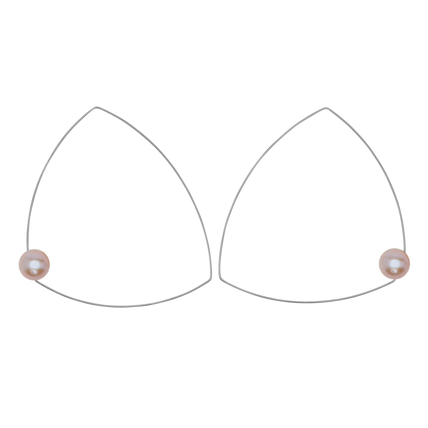 Wide Triangle Earrings with Round Fresh Water Pearl (12mm)