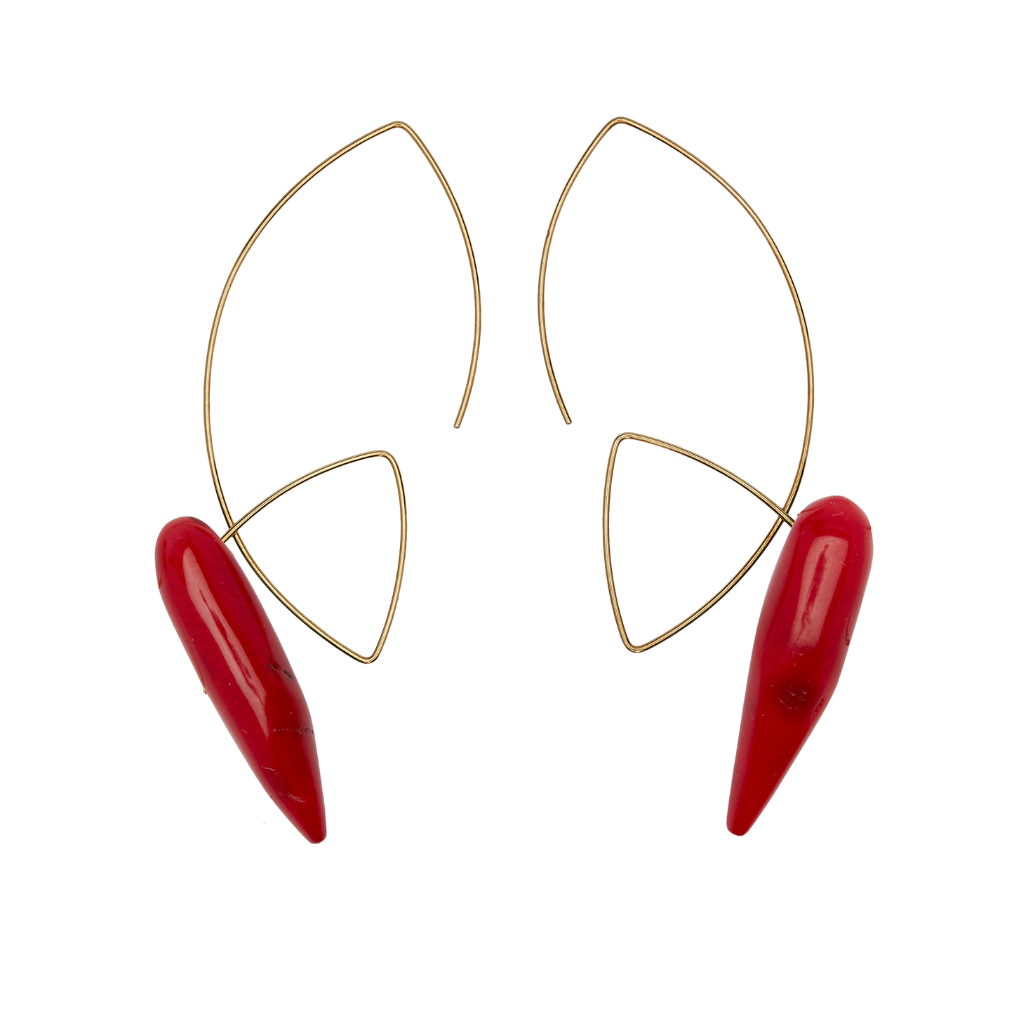 Large Angled Loop Earrings with Gemstones/Bamboo Coral (sustainably produced)