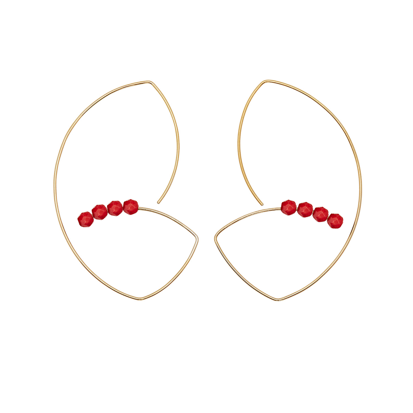 Long Angled Curve Earrings with hand-cut Gemstones / Coral (sustainably farmed)