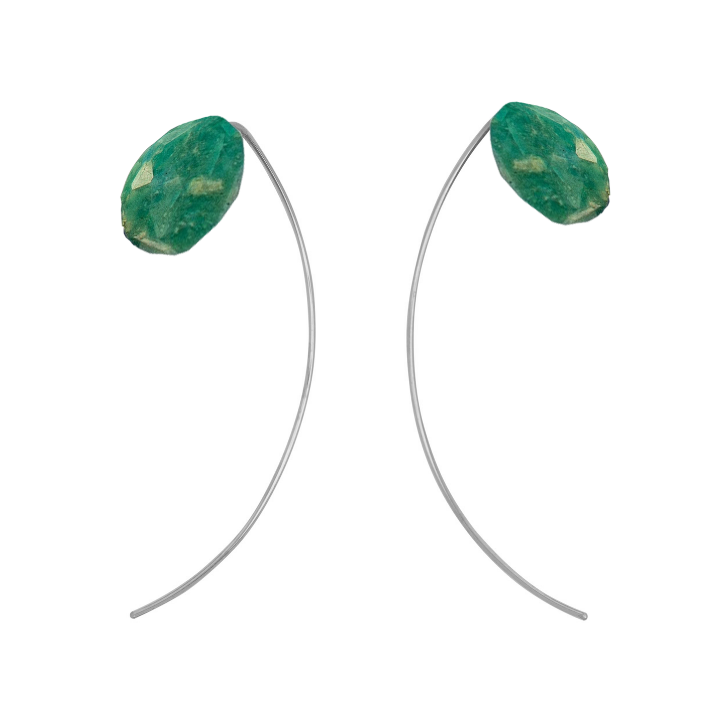 Long Curve Earrings with hand-cut precious gems