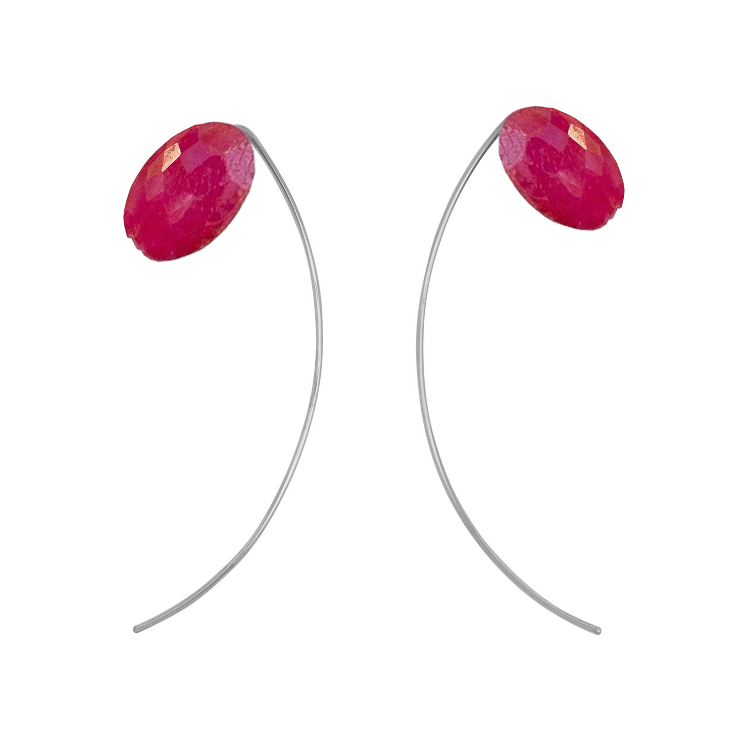 Long Curve Earrings with hand-cut precious gems