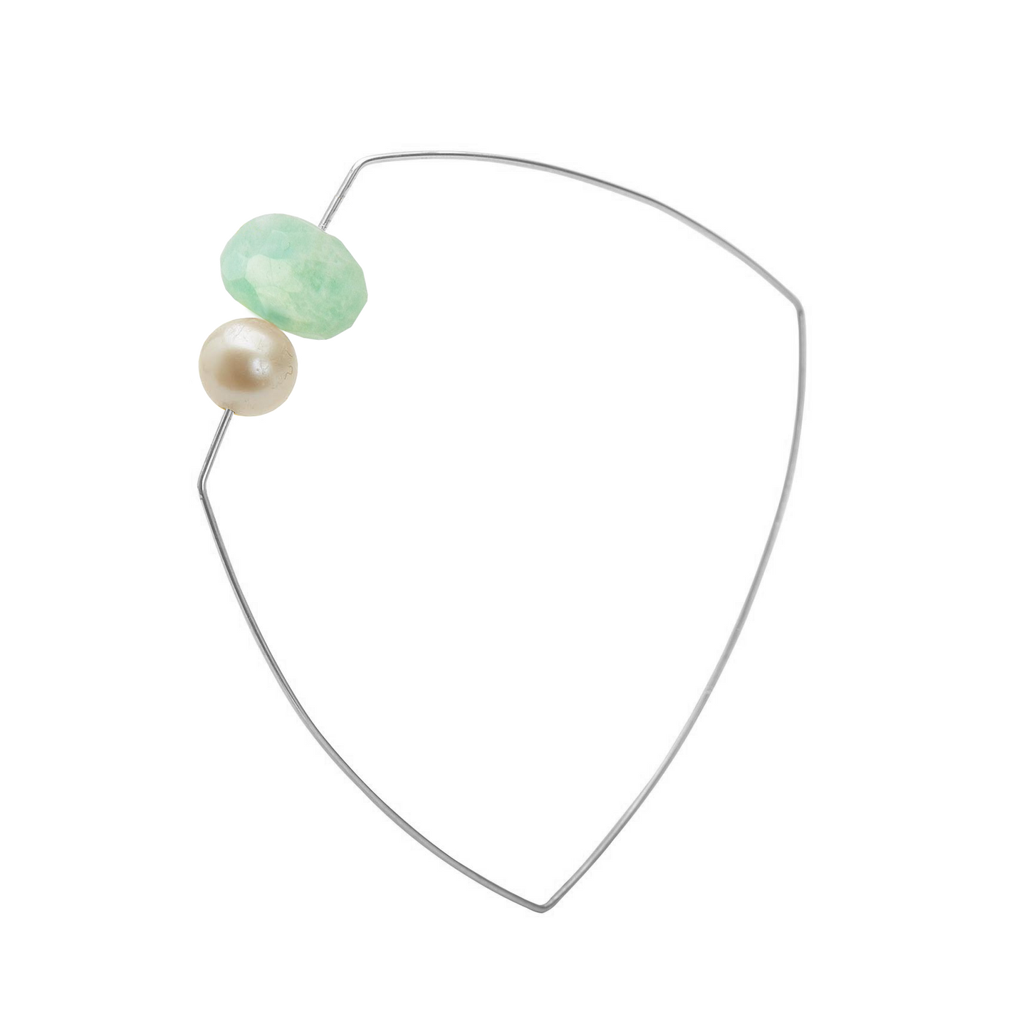 Asymmetric Square Bangle with White Freshwater Pearl and hand-cut precious gemstone