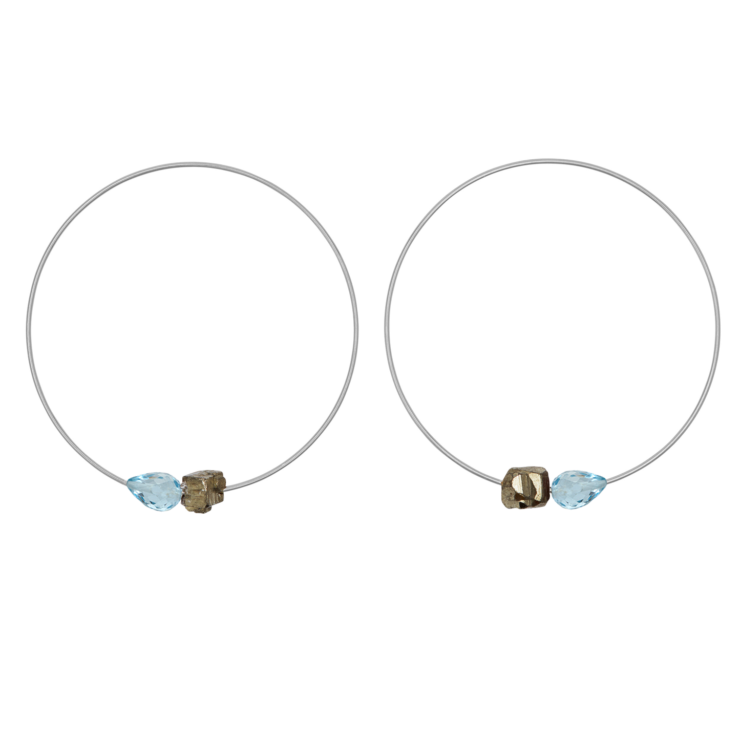 Medium Hoops with hand-cut drop Gemstones