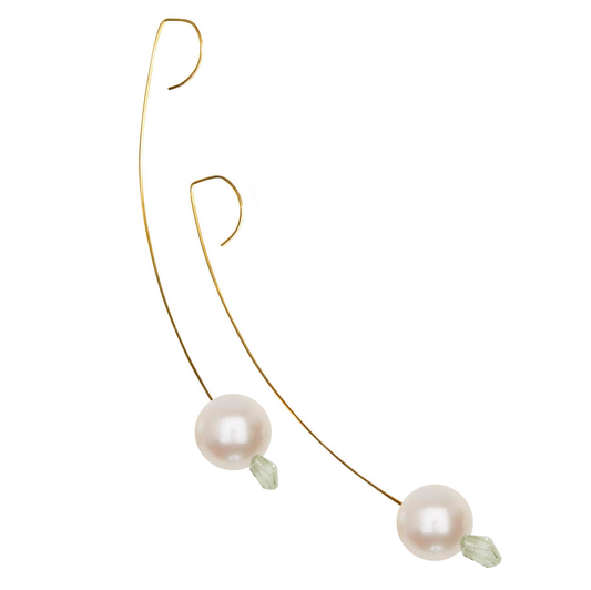 Medium Drop Earrings with Pale Green Amethyst Gemstone and Freshwater Pearls