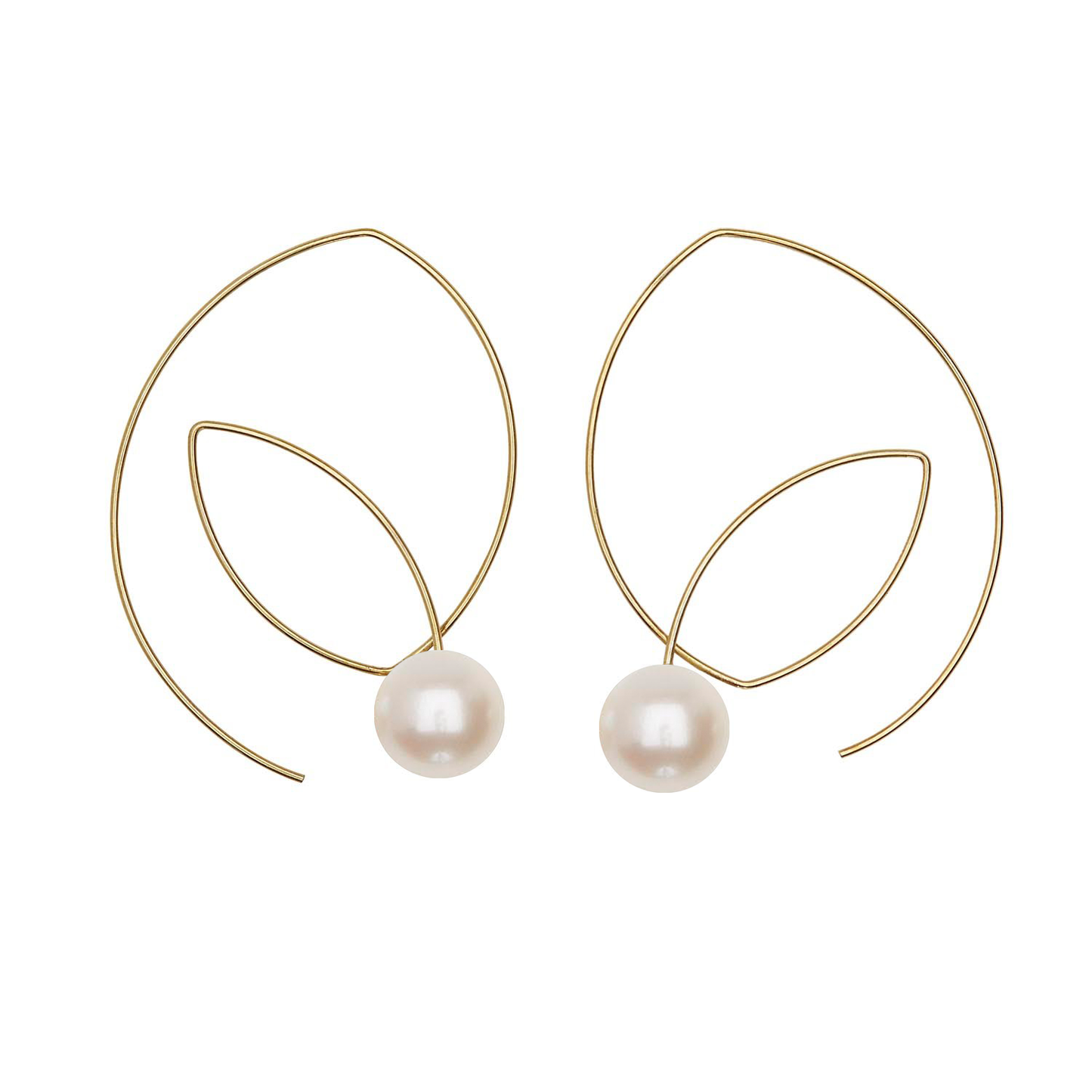 Large Angled Loop Earrings with Round Natural Freshwater Pearls with colour options