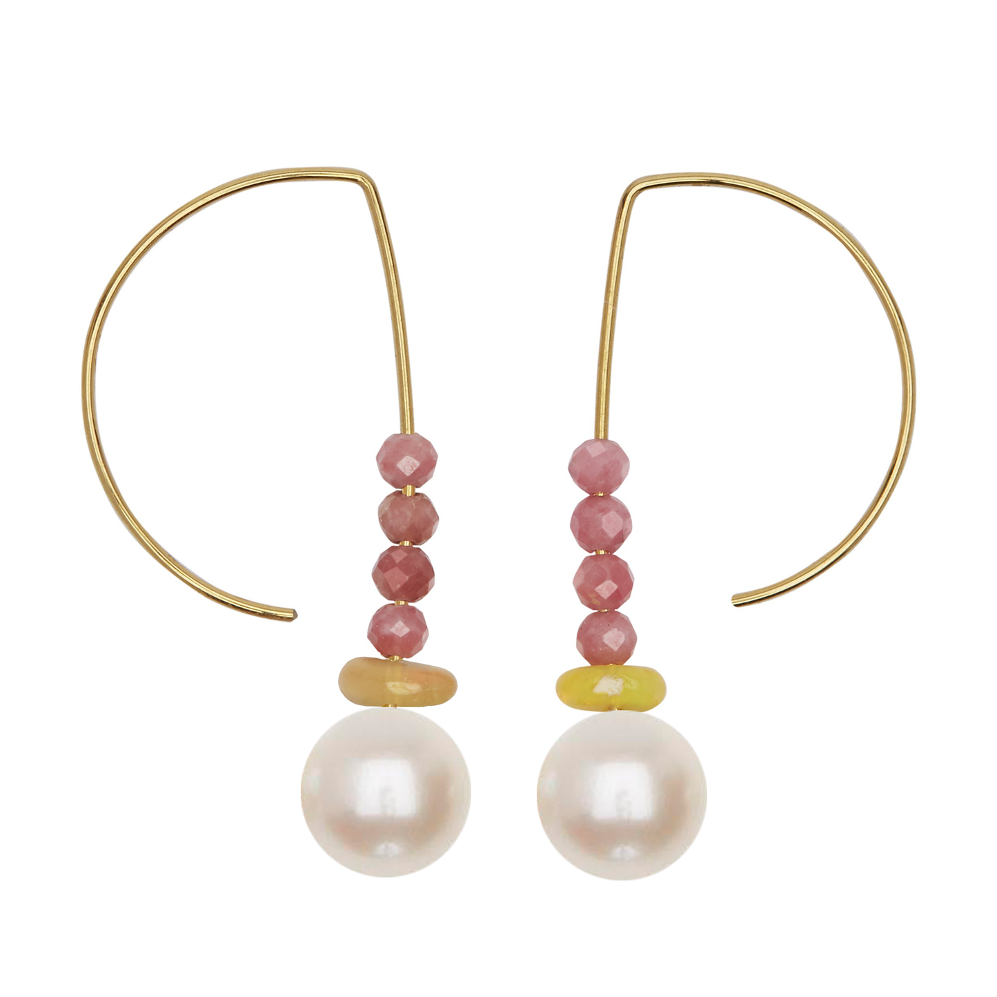 Short Curve Earrings with Rhodochrosite, Yellow Agate and Opal (Pearl options)