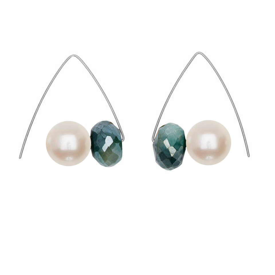 Green Moonstone Gemstones with Round Freshwater Pearls