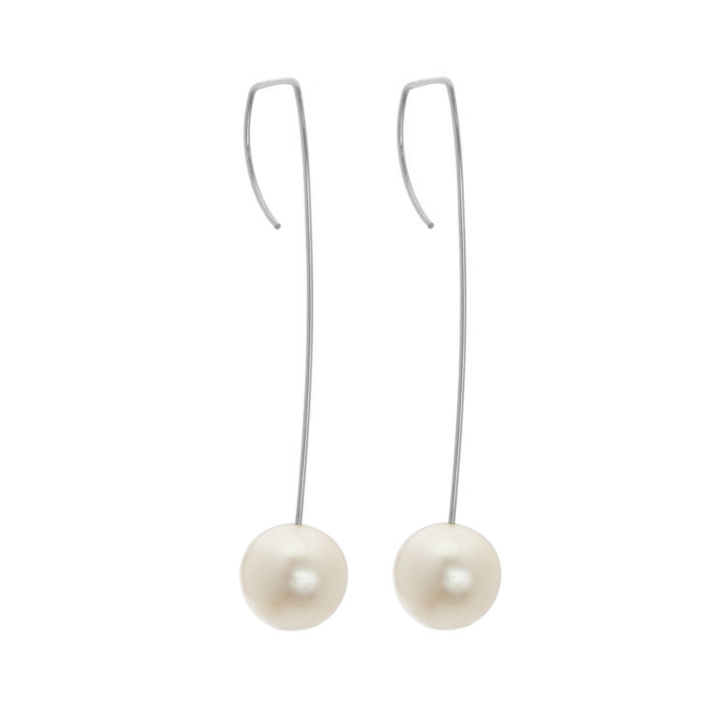 Long Straight Drop Earrings with Round Freshwater Pearls