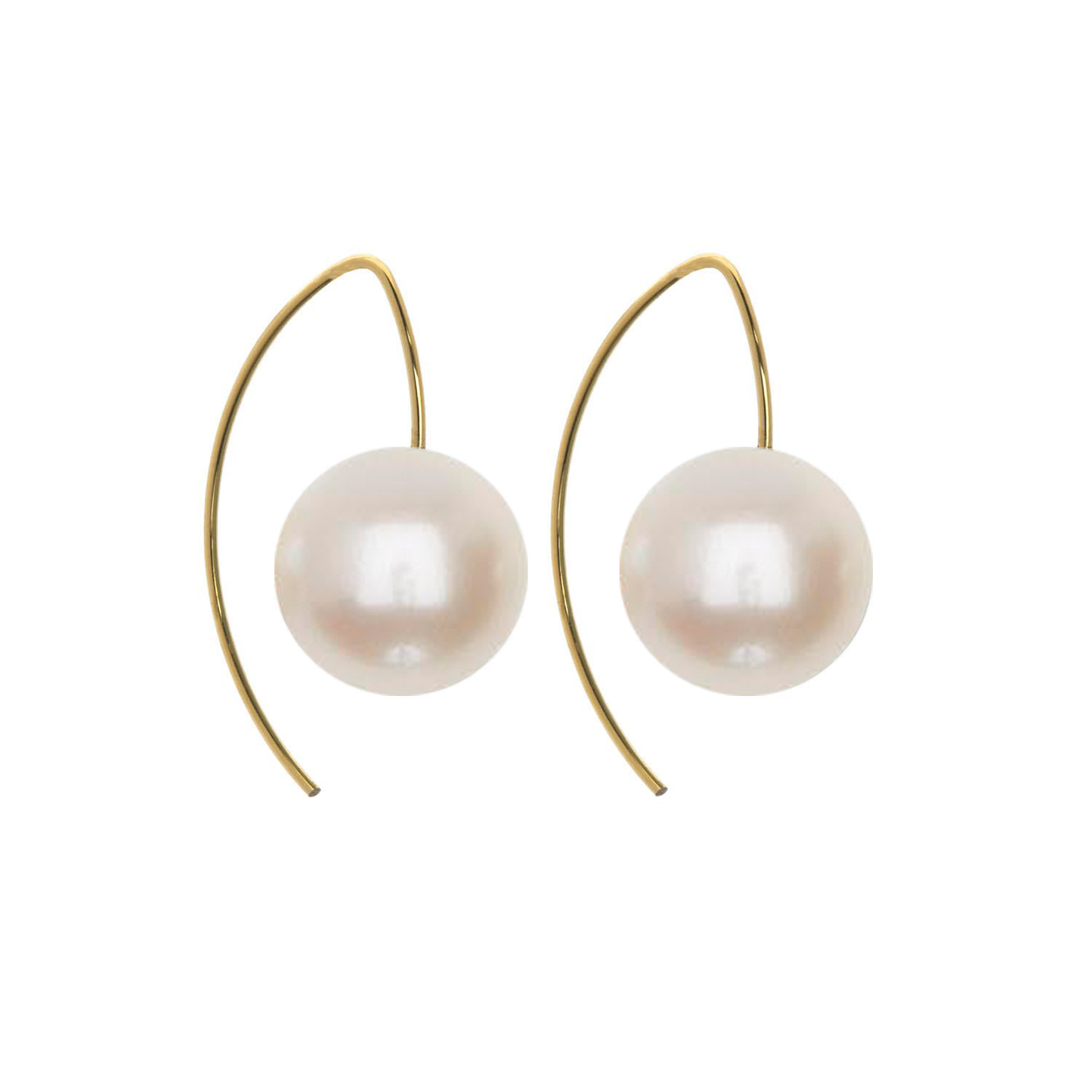 Short Curve Earrings with Round Freshwater Pearls (9mm)