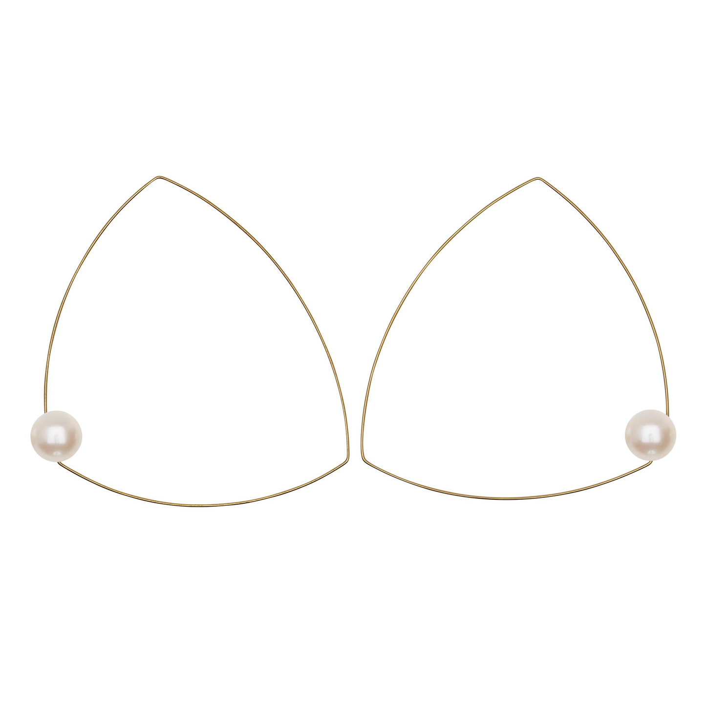 Wide Triangle Earrings with Round Fresh Water Pearl (12mm)